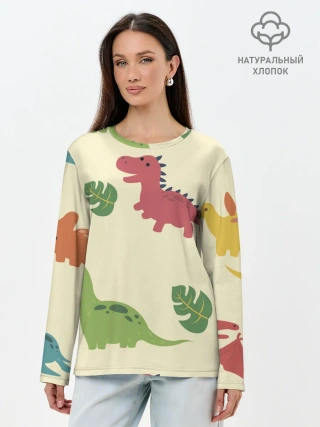 Лонгслив женский. Хлопок / Динозаврики
