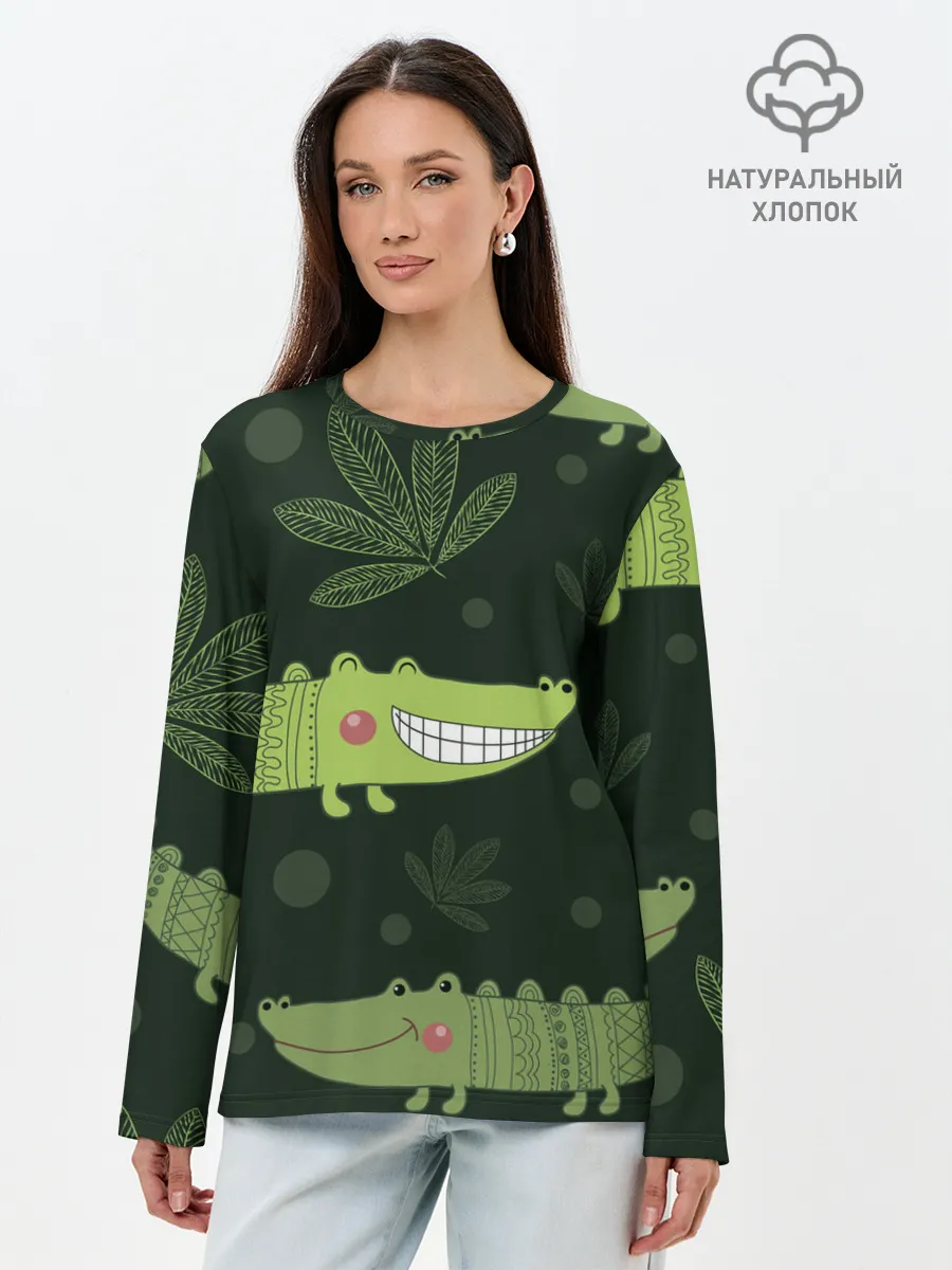 Лонгслив женский. Хлопок / Милый крокодил
