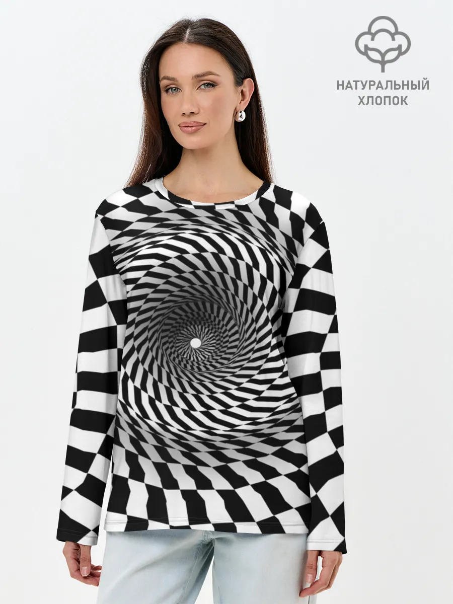 Лонгслив женский. Хлопок / Оптические квадраты