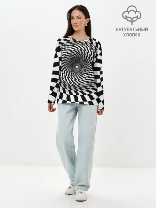 Лонгслив женский. Хлопок / Оптические квадраты