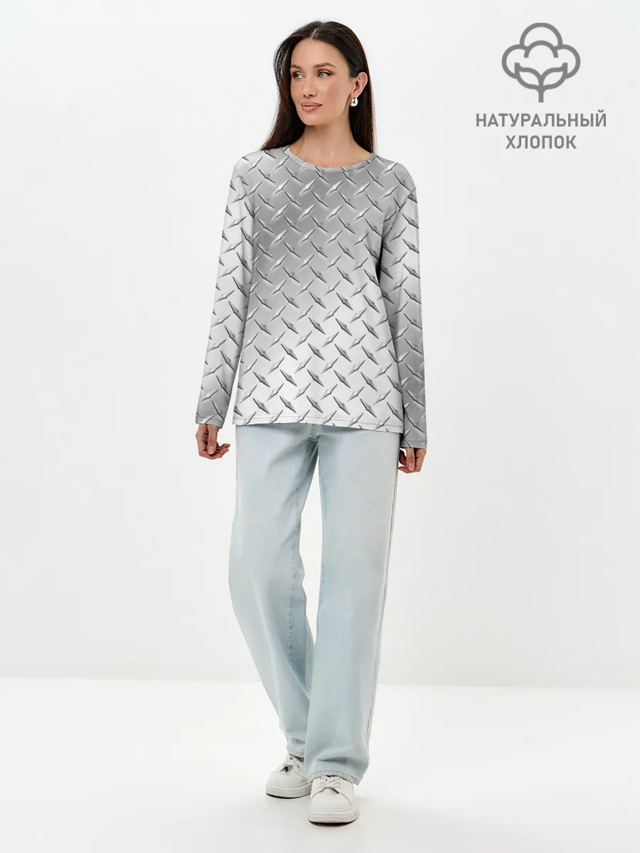 Лонгслив женский. Хлопок / Рифлёный металл