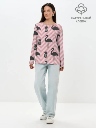 Лонгслив женский. Хлопок / Черный фламинго