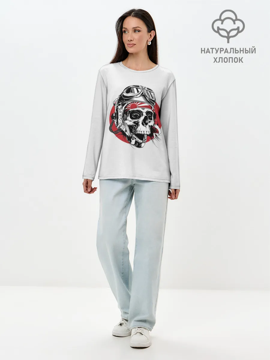 Лонгслив женский. Хлопок / Череп
