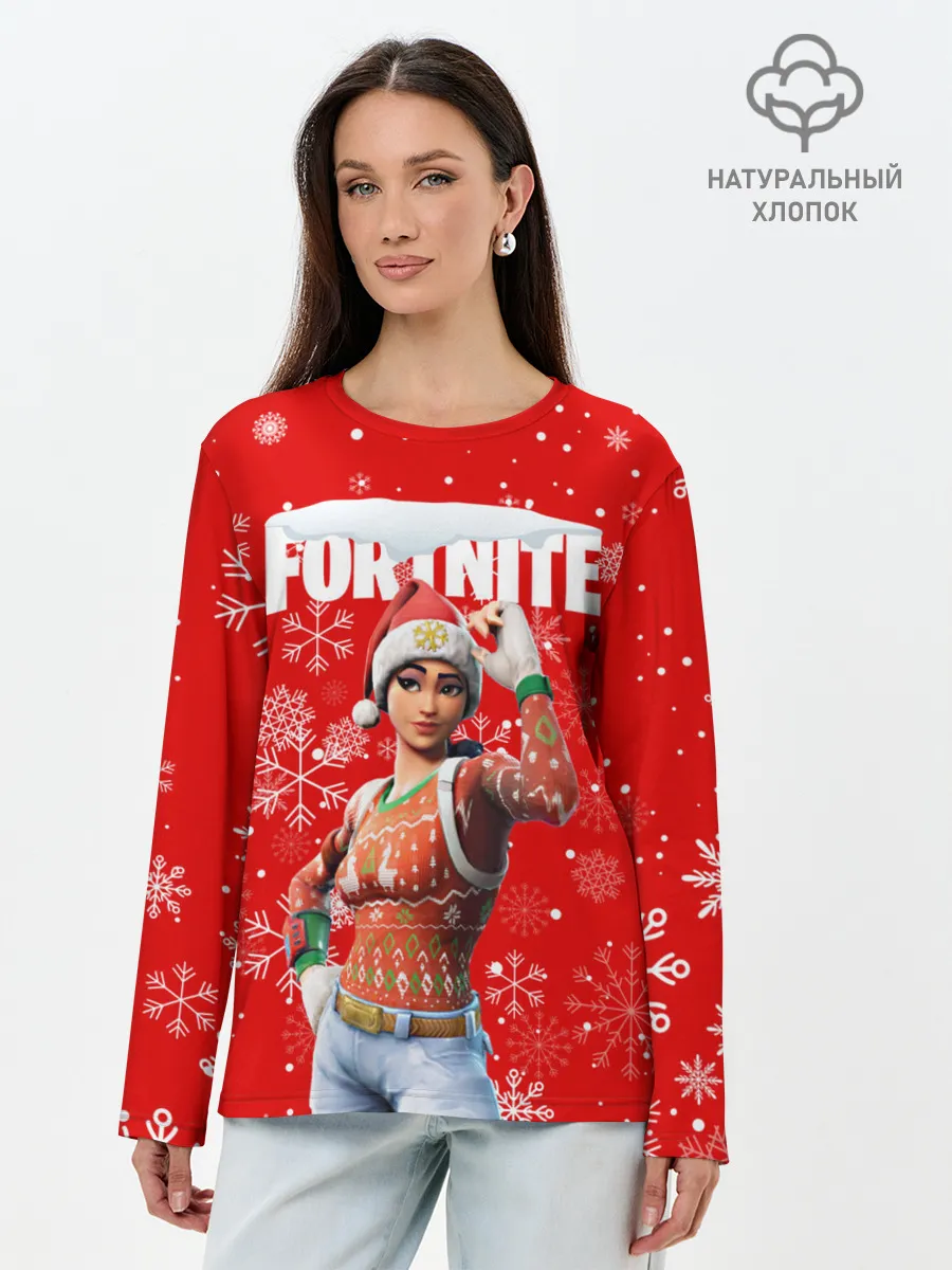 Лонгслив женский. Хлопок / FORTNITE НОВОГОДНИЙ.