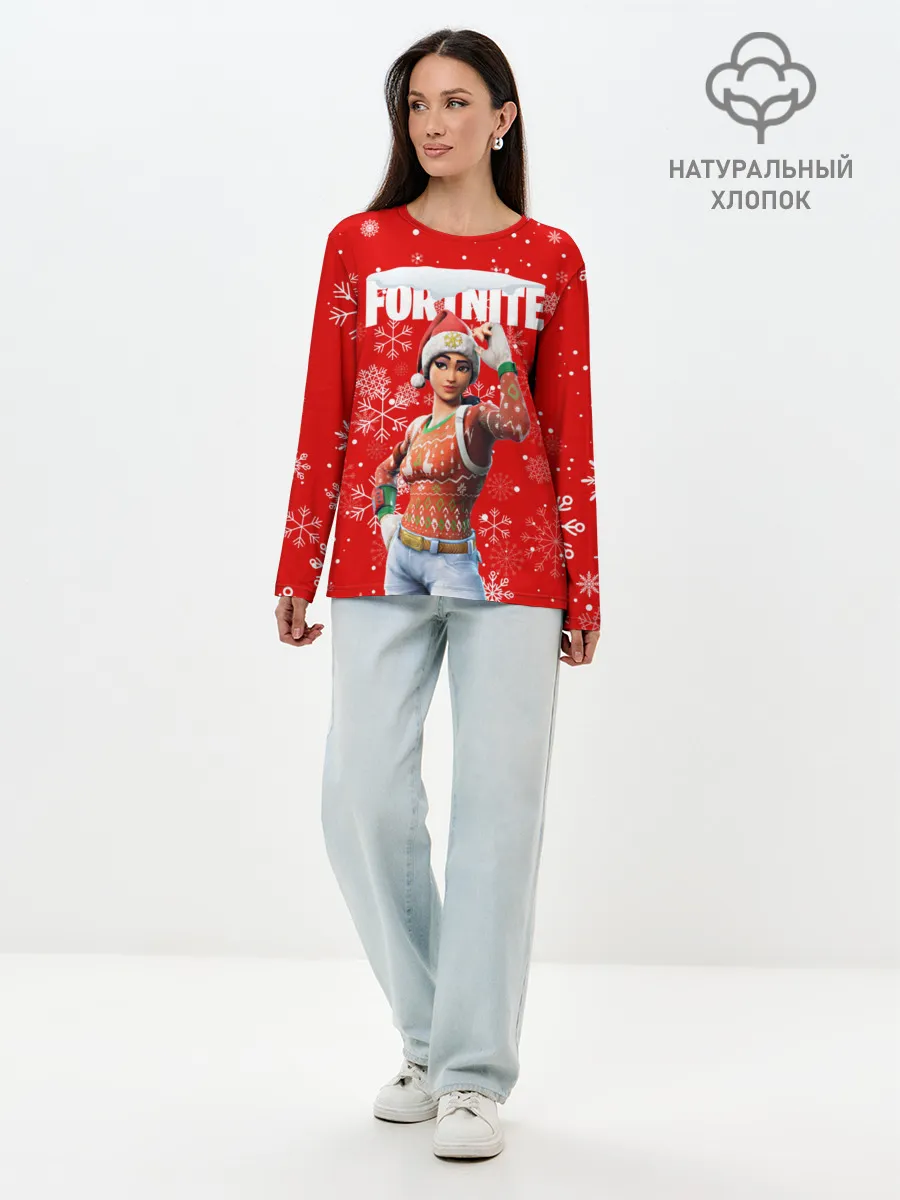 Лонгслив женский. Хлопок / FORTNITE НОВОГОДНИЙ.