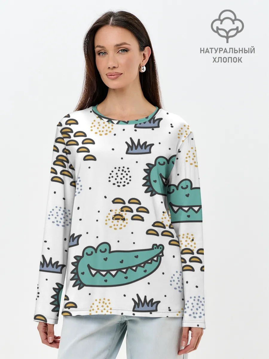 Лонгслив женский. Хлопок / Милый крокодил