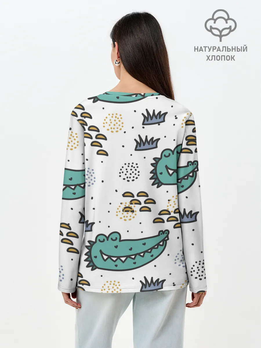 Лонгслив женский. Хлопок / Милый крокодил