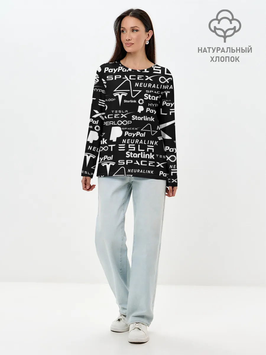 Лонгслив женский. Хлопок / ЛОГОТИПЫ ПРОЕКТОВ ИЛОНА МАСКА.