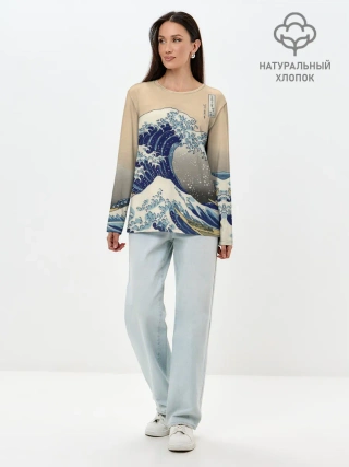 Лонгслив женский. Хлопок / Kanagawa Wave Art