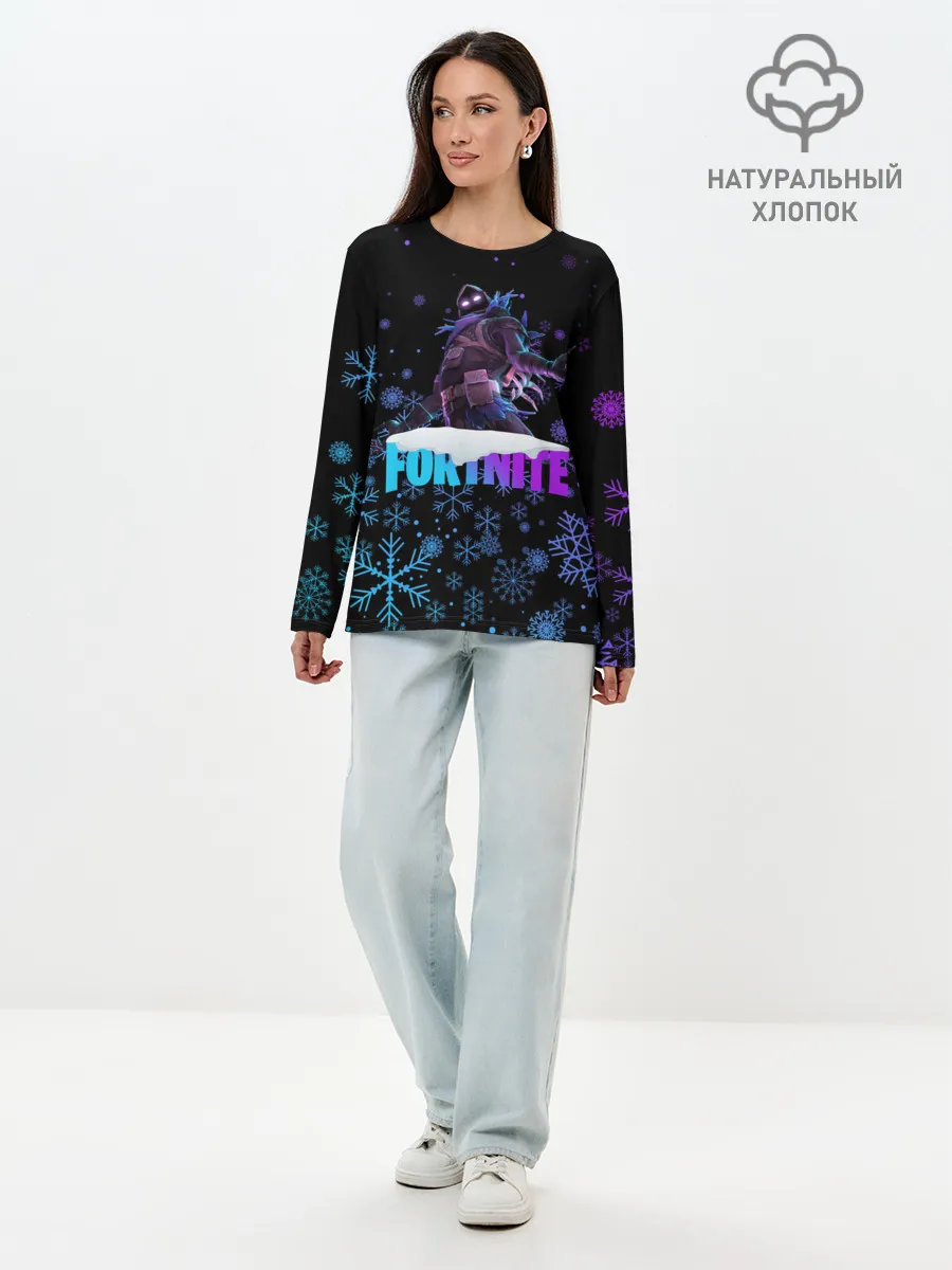 Лонгслив женский. Хлопок / FORTNITE НОВОГОДНИЙ.