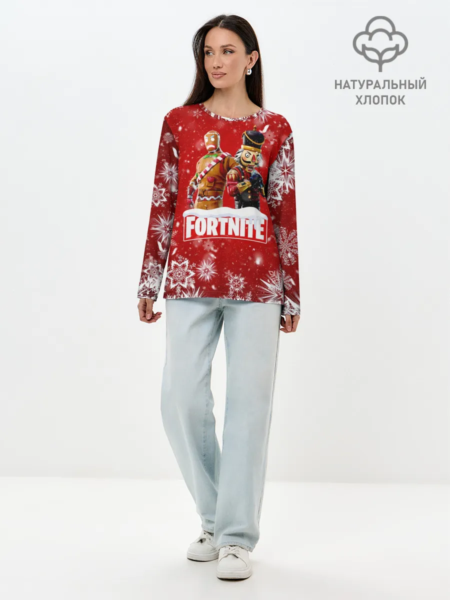 Лонгслив женский. Хлопок / Новогодний Fortnite