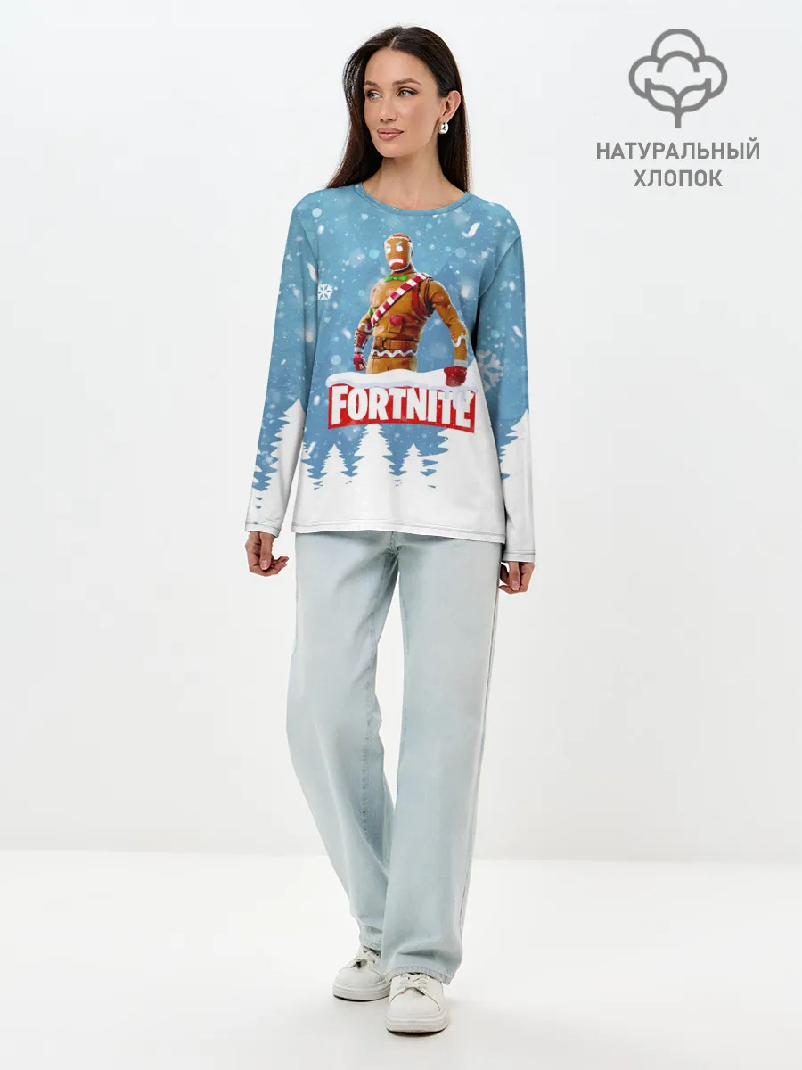 Лонгслив женский. Хлопок / Новогодний Fortnite