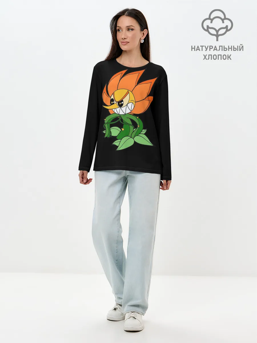Лонгслив женский. Хлопок / Cuphead - Кэгни Гвоздика