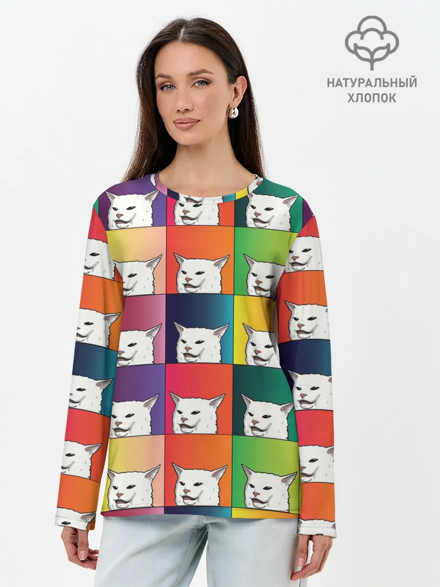 Лонгслив женский. Хлопок / Woman Yelling at Cat