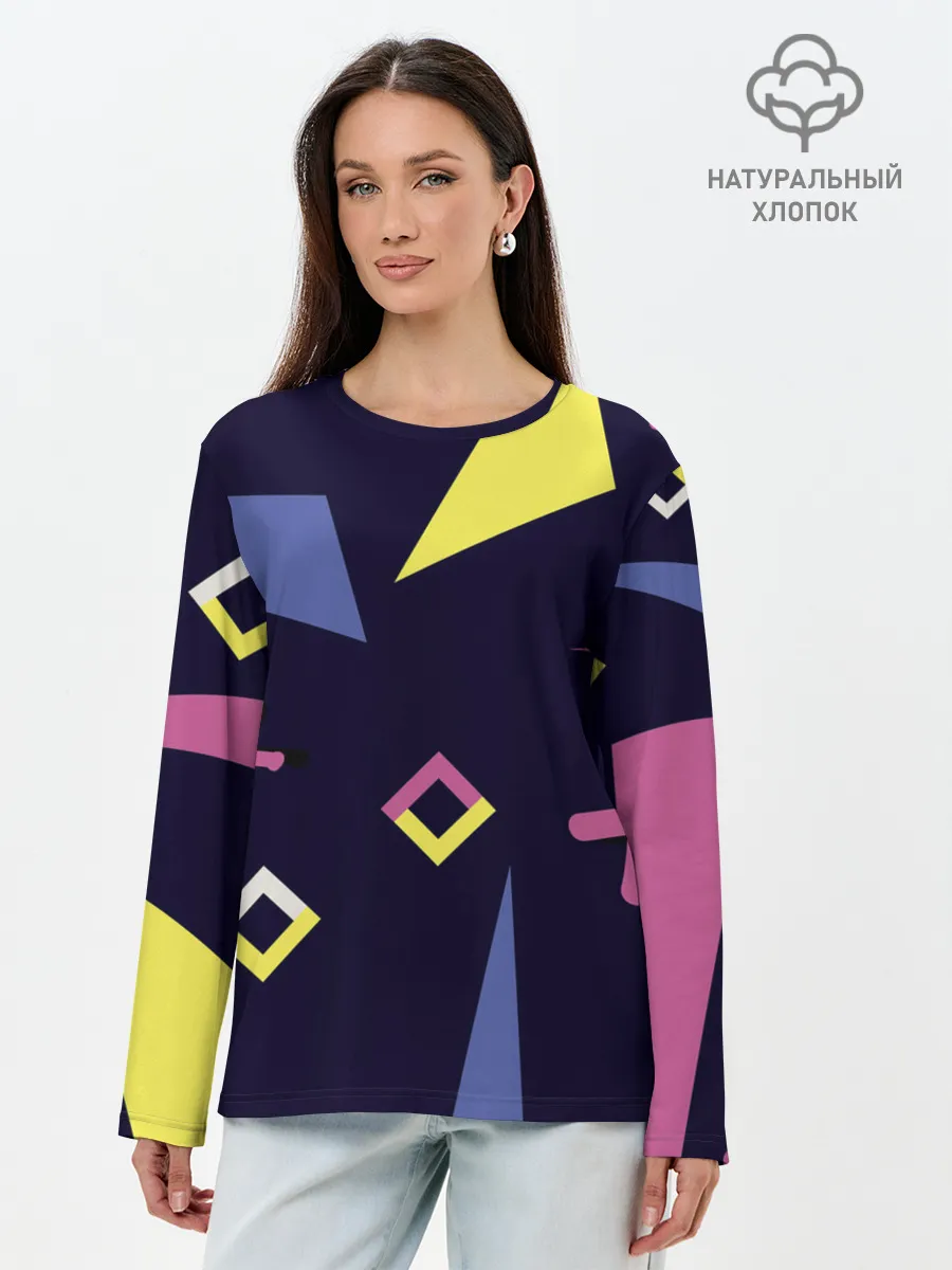 Лонгслив женский. Хлопок / Танец геометрии