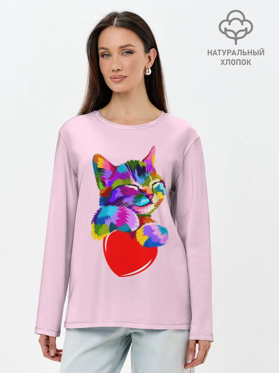 Лонгслив женский. Хлопок / Кот