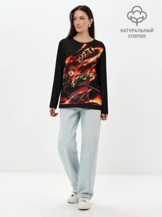 Лонгслив женский. Хлопок / Клинок, рассекающий демонов