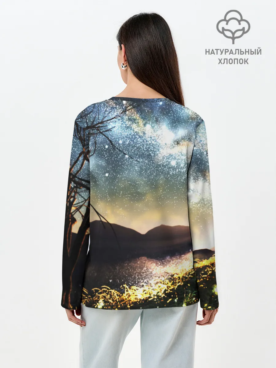 Лонгслив женский. Хлопок / Ночь в горах
