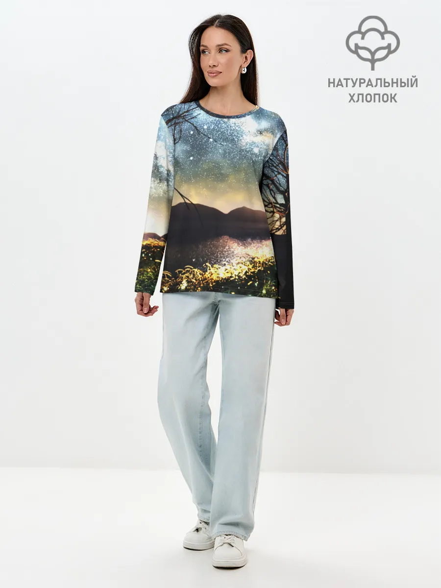 Лонгслив женский. Хлопок / Ночь в горах