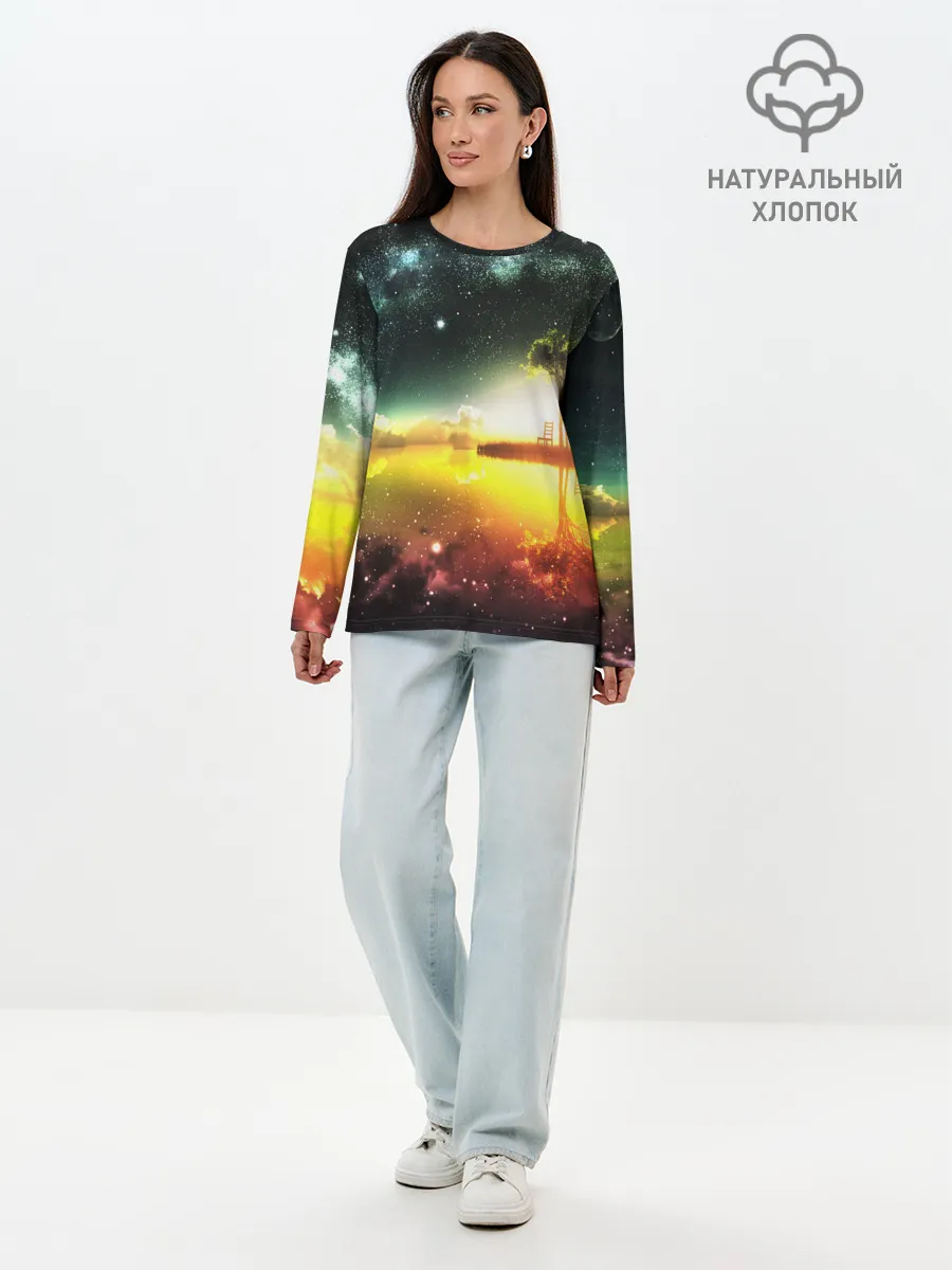 Лонгслив женский. Хлопок / Закат со звездами