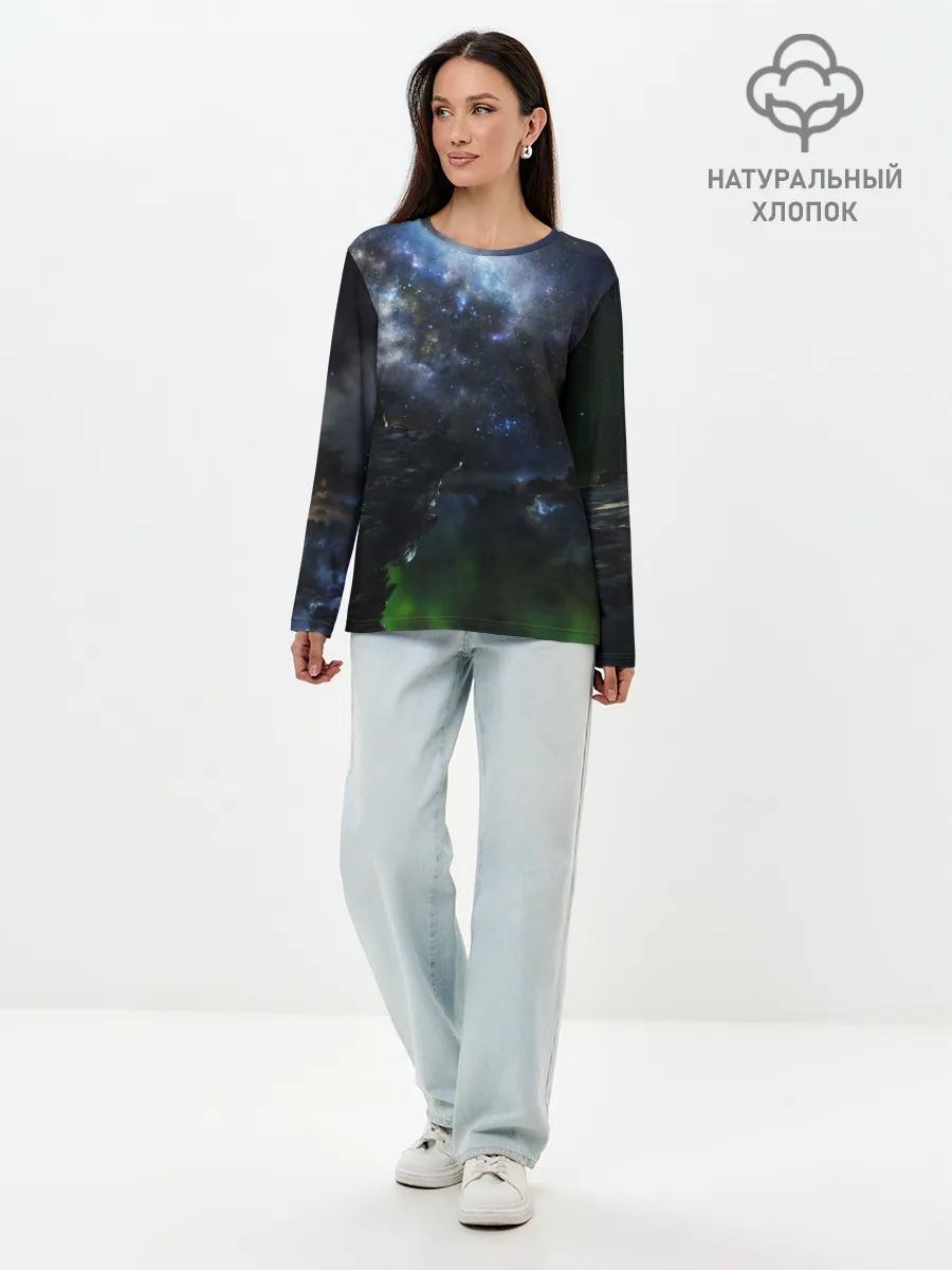 Лонгслив женский. Хлопок / Космос