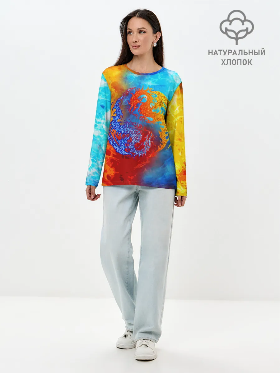Лонгслив женский. Хлопок / Битва огней x Драконы
