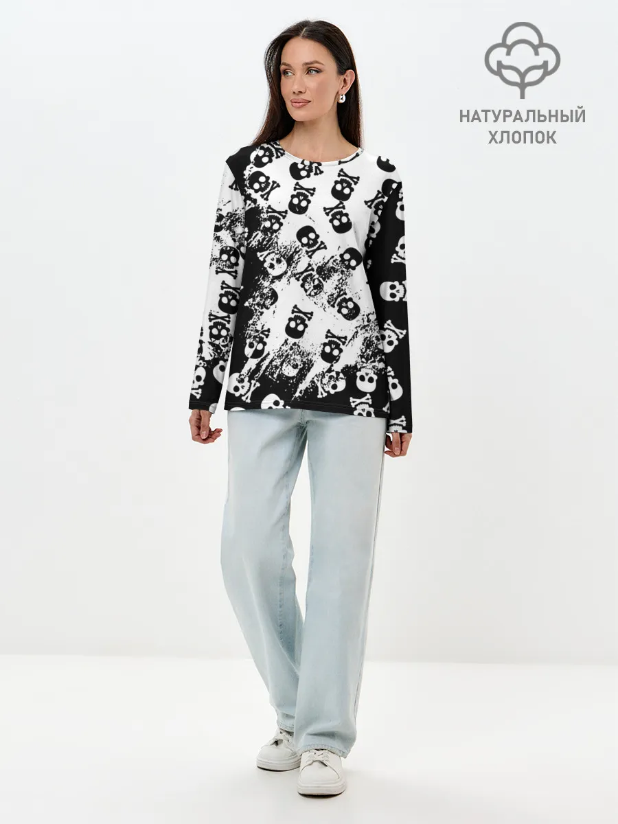 Лонгслив женский. Хлопок / Черепа