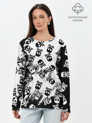 Лонгслив женский. Хлопок / Черепа