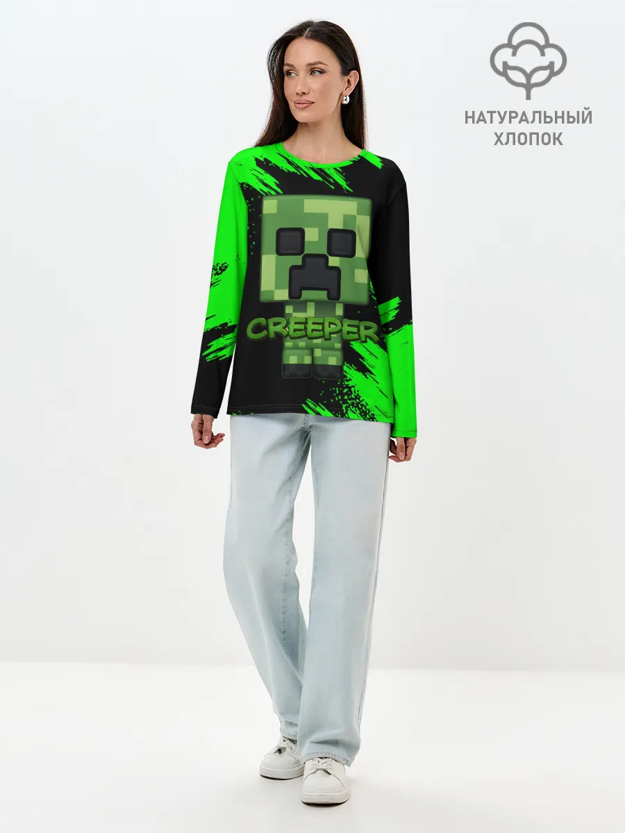 Лонгслив женский. Хлопок / MINECRAFT CREEPER