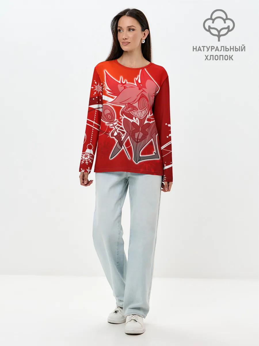 Лонгслив женский. Хлопок / Отель хазбин Новогодний