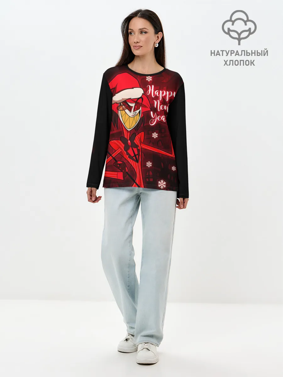 Лонгслив женский. Хлопок / Новогодний Отель Хазбин
