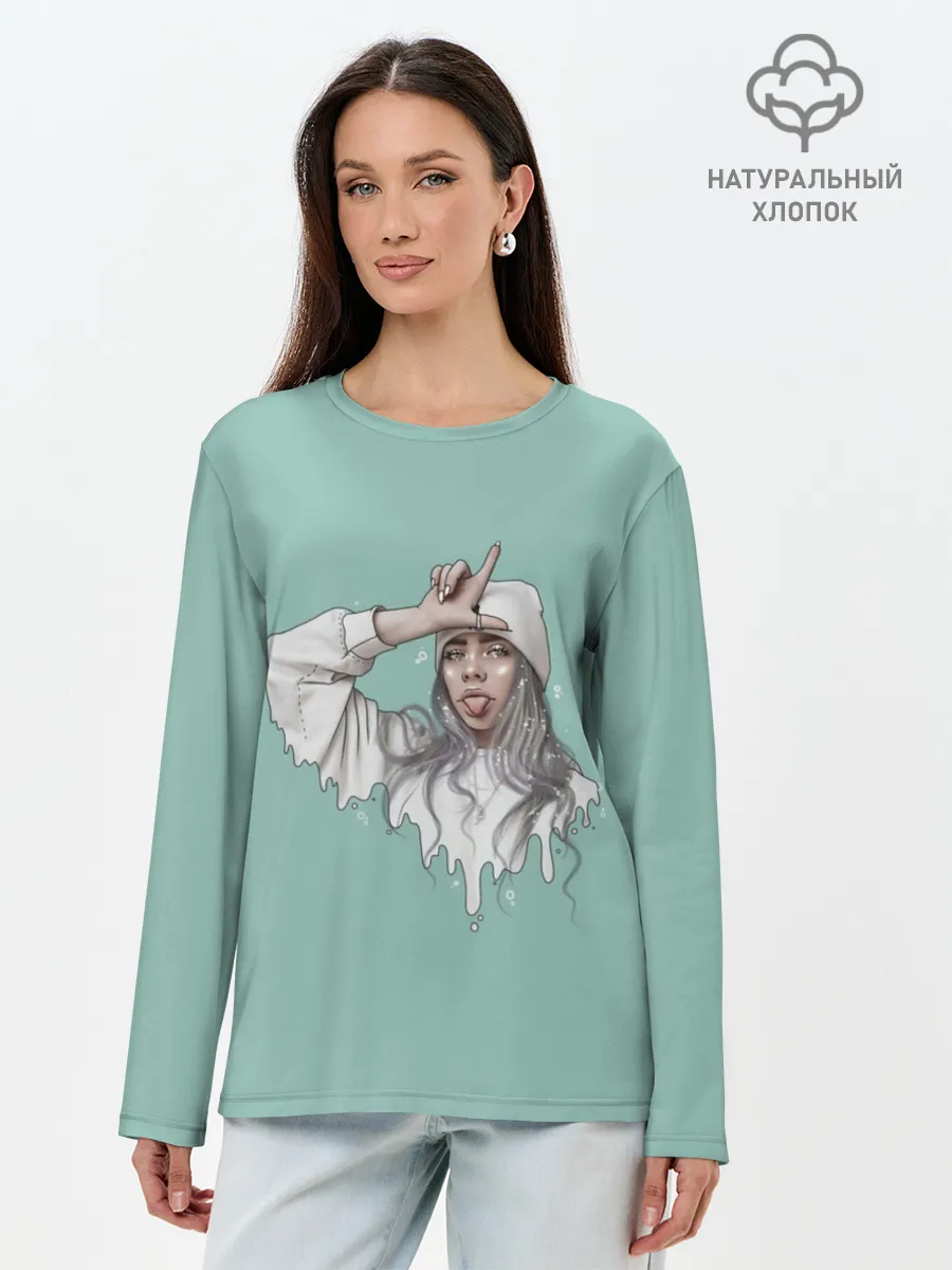 Лонгслив женский. Хлопок / Billie Eilish Mint Art