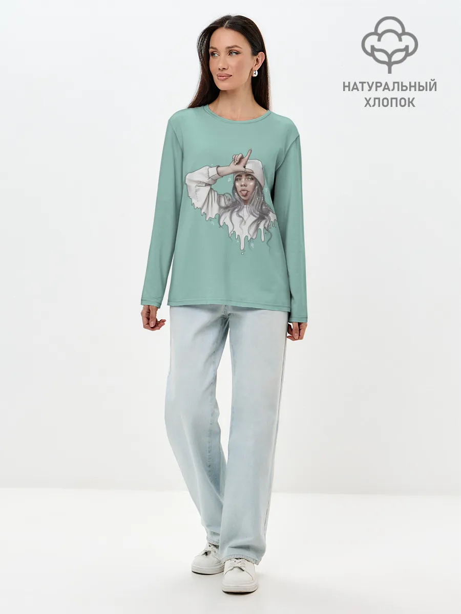 Лонгслив женский. Хлопок / Billie Eilish Mint Art