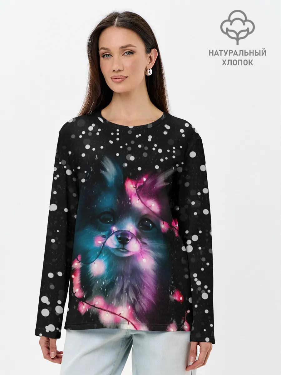 Лонгслив женский. Хлопок / ЛИСЁНОК НОВОГОДНИЙ.