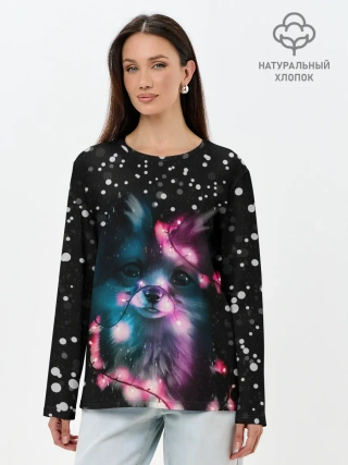 Лонгслив женский. Хлопок / ЛИСЁНОК НОВОГОДНИЙ.