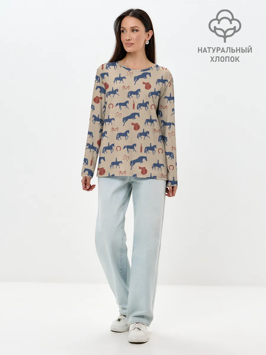Лонгслив женский. Хлопок / кони