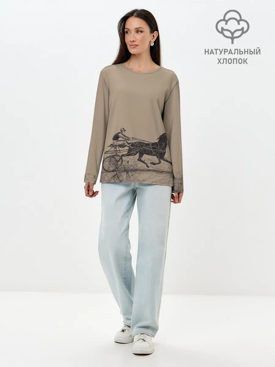 Лонгслив женский. Хлопок / лошадь с колесницей