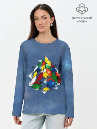 Лонгслив женский. Хлопок / Кубик Рубика