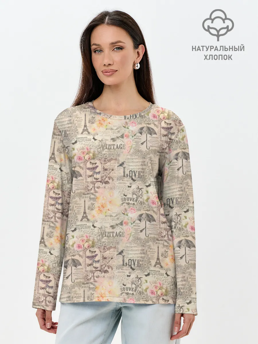 Лонгслив женский. Хлопок / Paris vintage theme