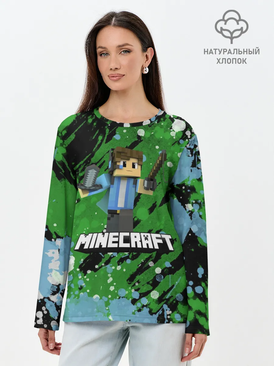 Лонгслив женский. Хлопок / Minecraft / Майнкрафт