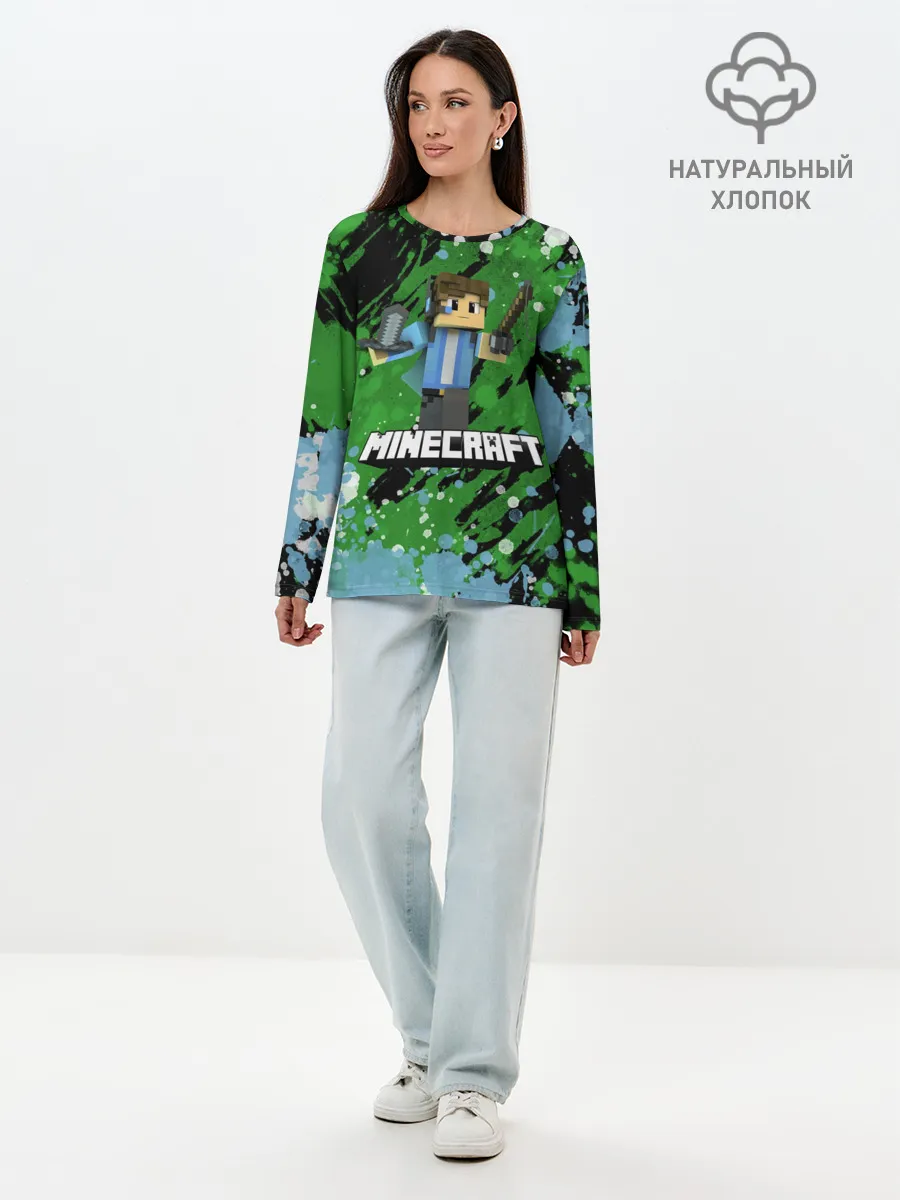 Лонгслив женский. Хлопок / Minecraft / Майнкрафт