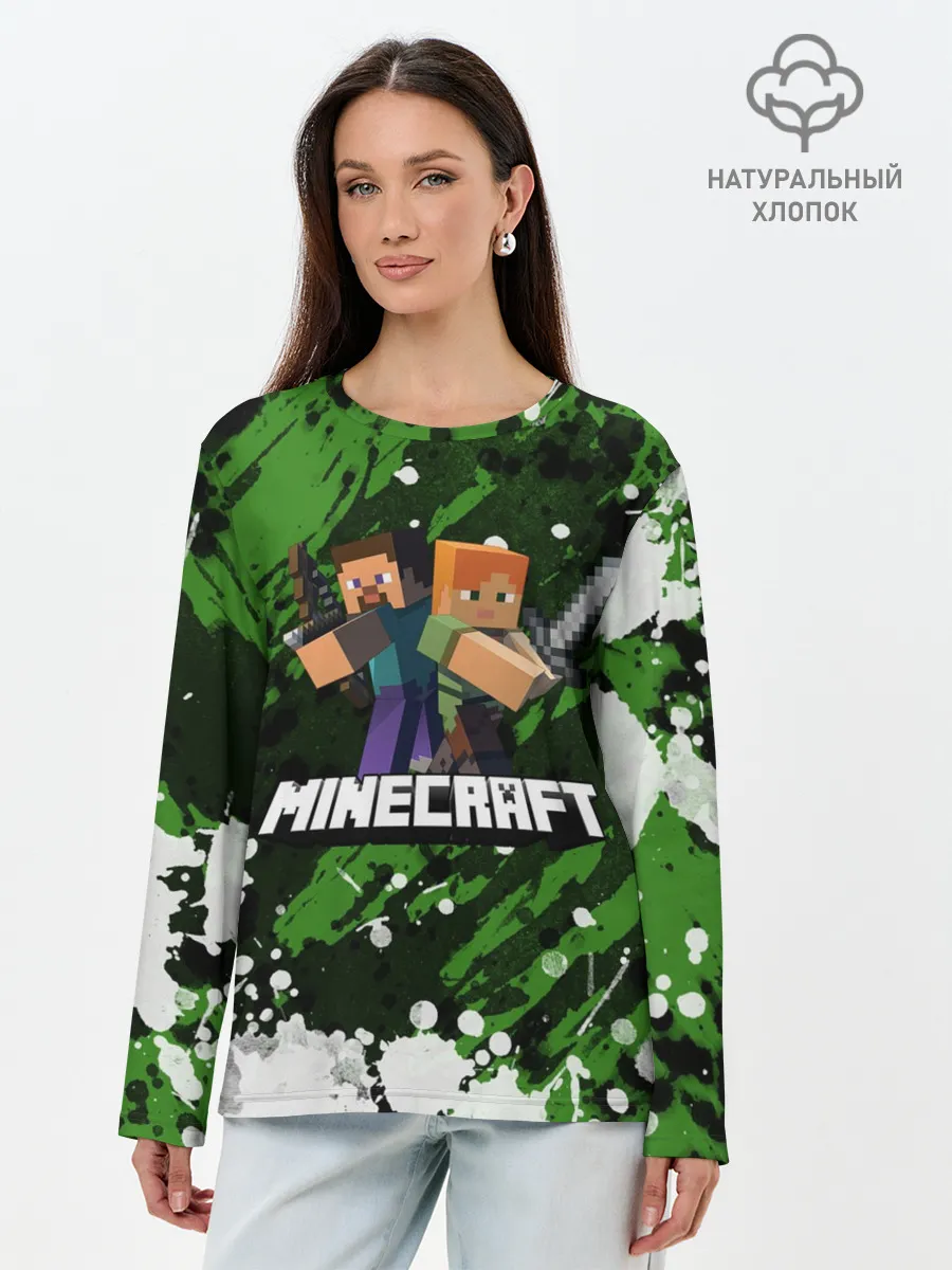Лонгслив женский. Хлопок / Minecraft / Майнкрафт