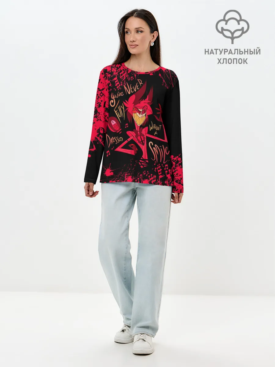 Лонгслив женский. Хлопок / HAZBIN HOTEL ALASTOR.