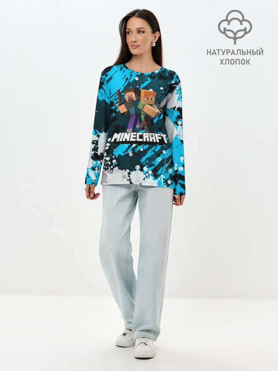 Лонгслив женский. Хлопок / Minecraft / Майнкрафт