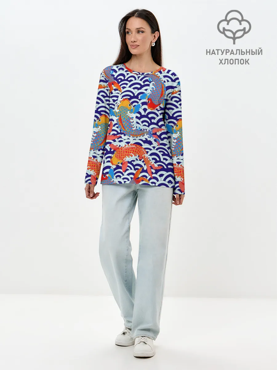 Лонгслив женский. Хлопок / Карп Кои