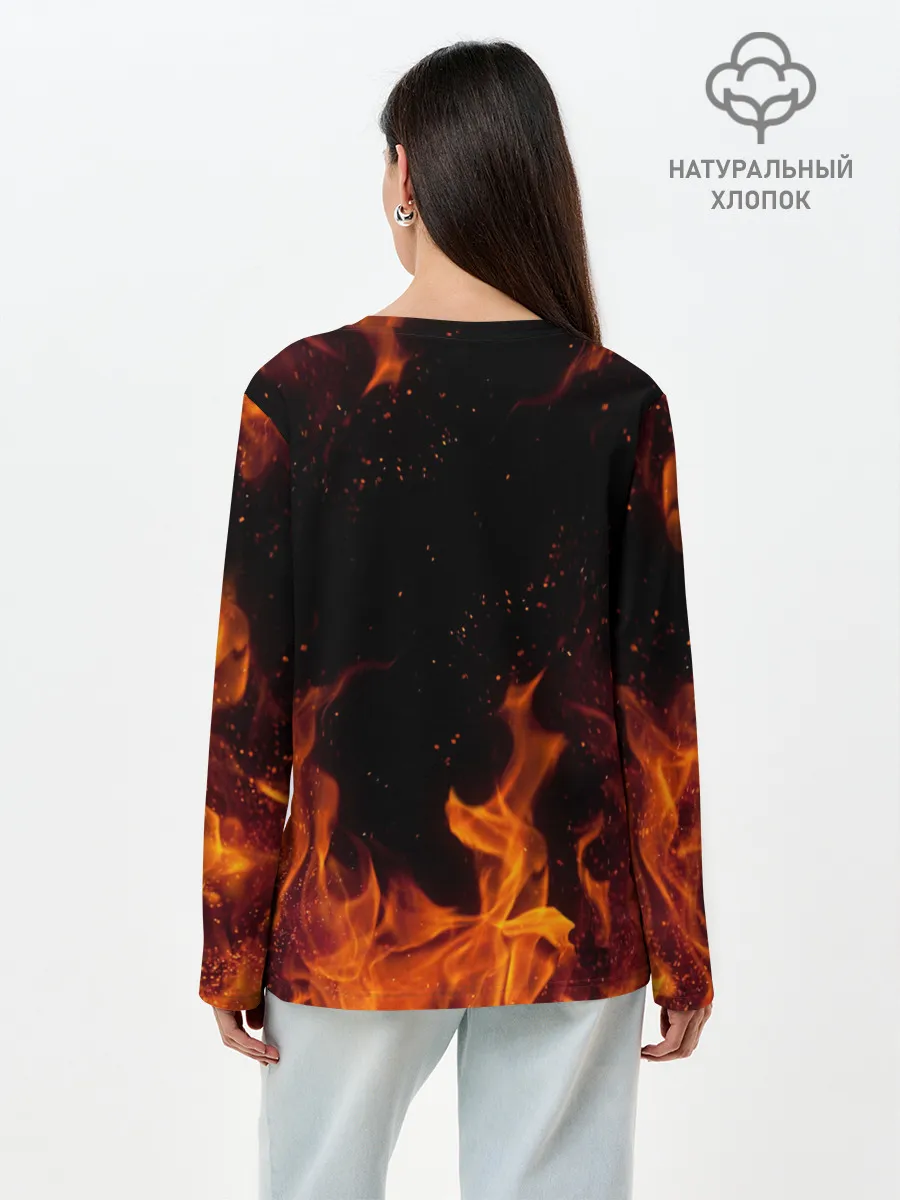 Лонгслив женский. Хлопок / Kimetsu no Yaiba в огне
