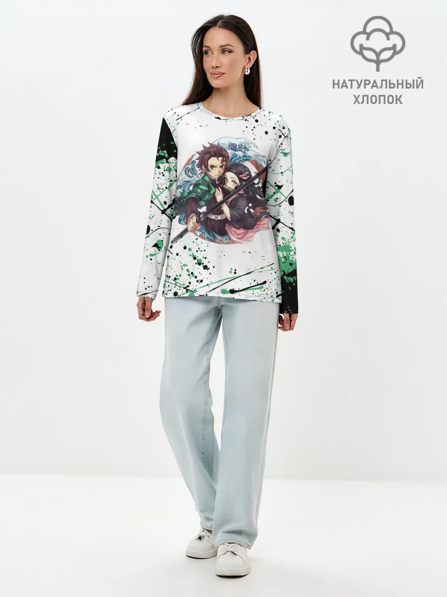 Лонгслив женский. Хлопок / Брызги красок Demon Slayer