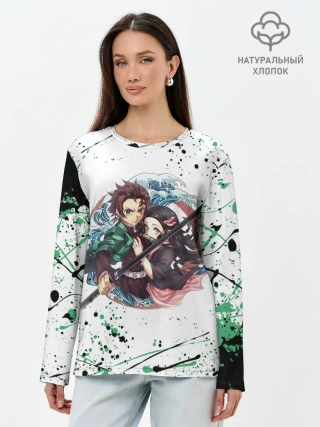 Лонгслив женский. Хлопок / Брызги красок Demon Slayer