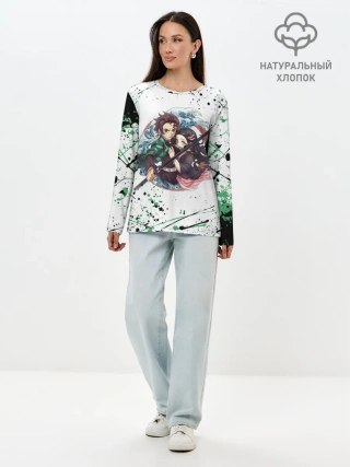 Лонгслив женский. Хлопок / Брызги красок Demon Slayer