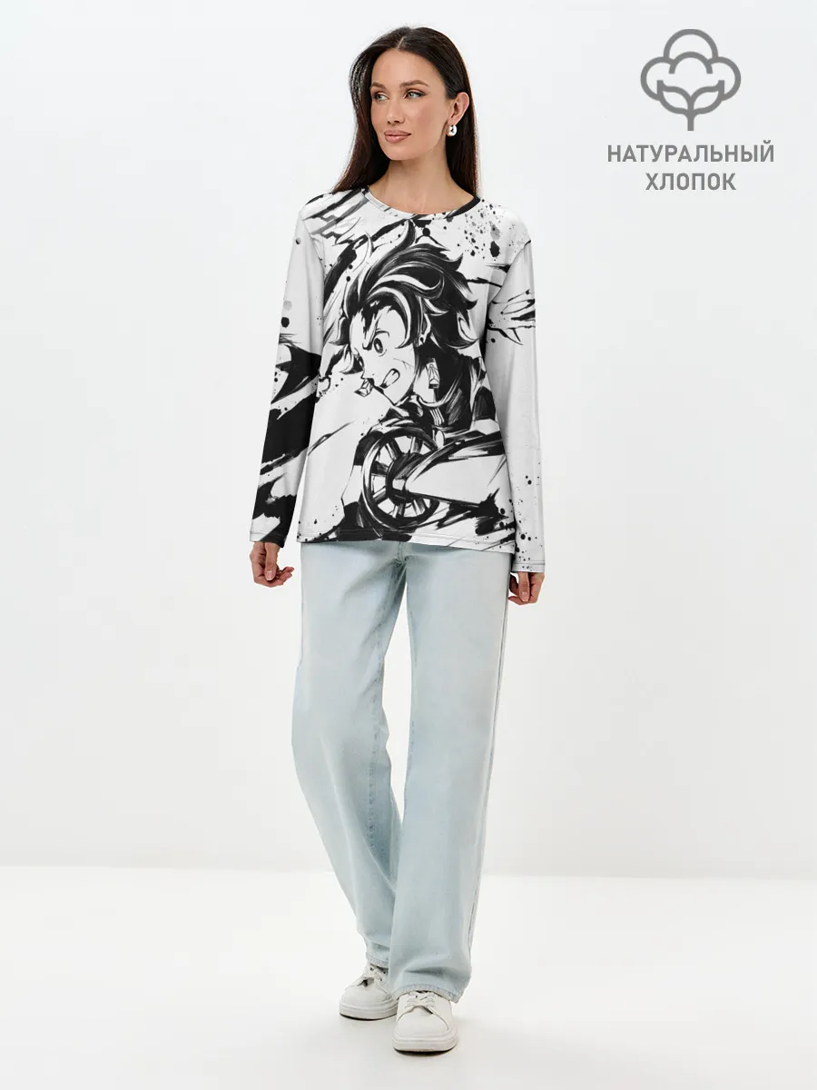 Лонгслив женский. Хлопок / KIMETSU NO YAIBA TANJIRO KAMADO